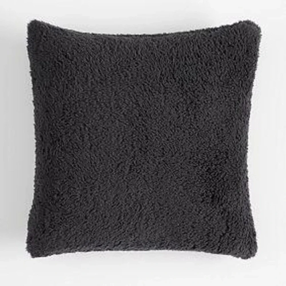 Pottery Barn Cozy Teddy Sherpa Throw Pillow Cover Charcoal Gray 20x20